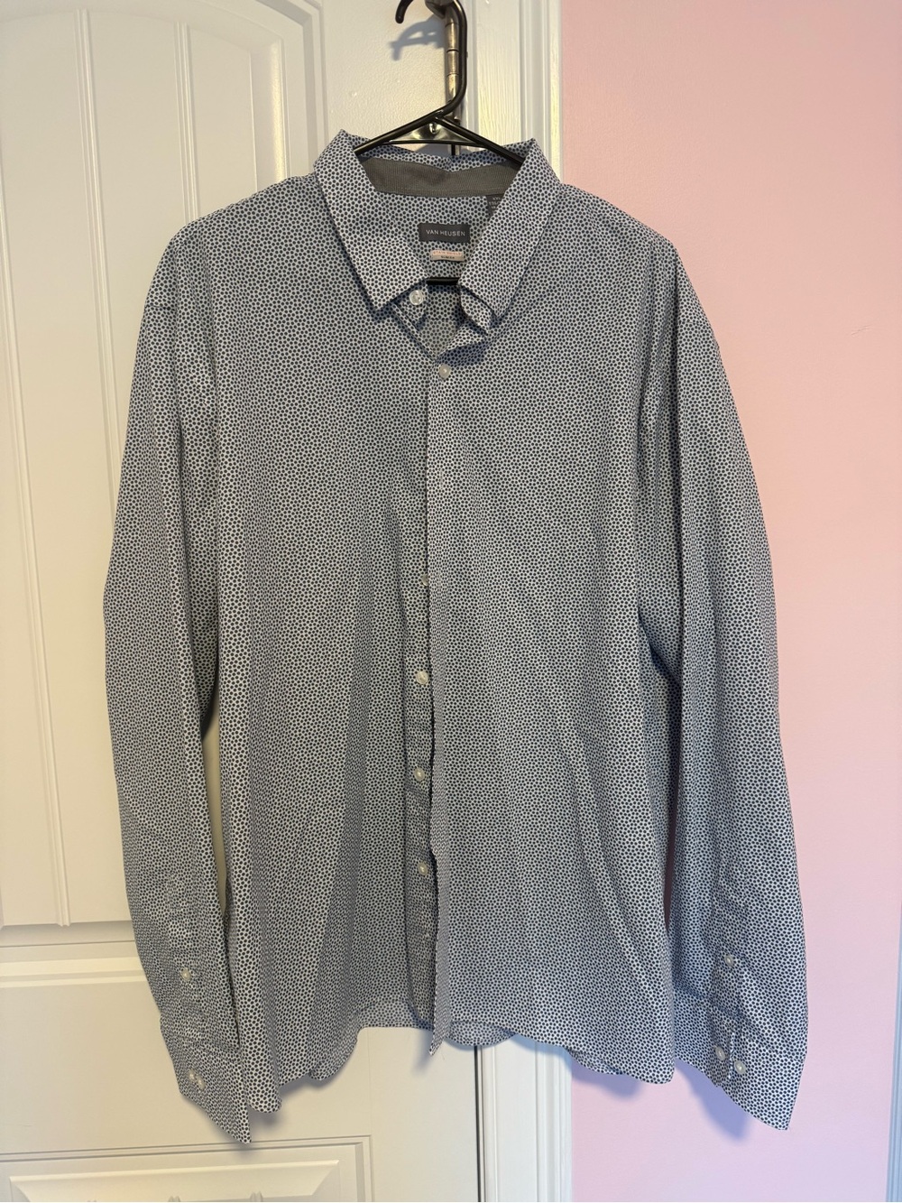 Van Heusen Blue Micro-Pattern Long Sleeve Dress Shirt
